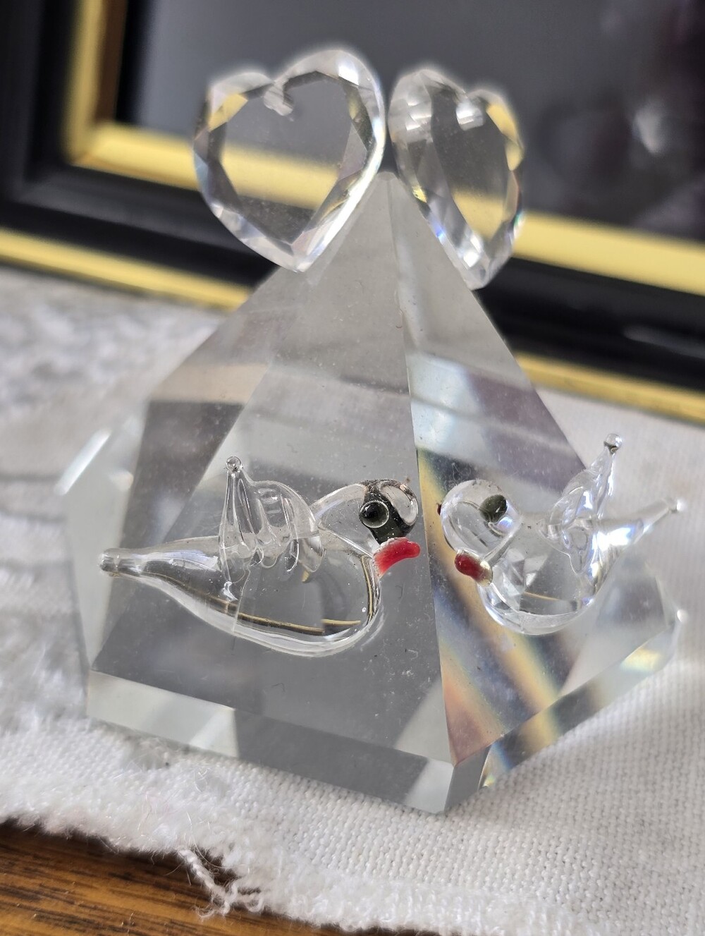 Vintage Crystal Heart with Two Doves Figurine